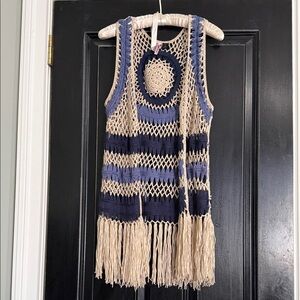 Love By Design Navy and Cream Crochet Vest large
